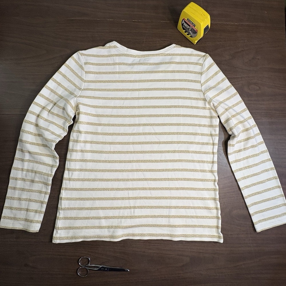 Laura Scott Women Sm Cream & Metallic Gold stripe long sleeve knit shirt Sparkle